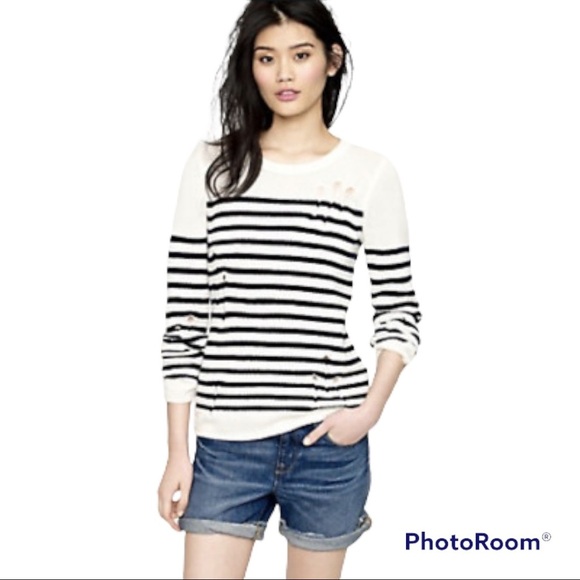 Altuzarra for J. Crew Serge Striped Distressed Crewneck...